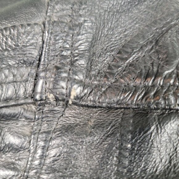 Leather & Soul jacket leather patchwork pockets snaps elastic waist size Med blk - Picture 13 of 14